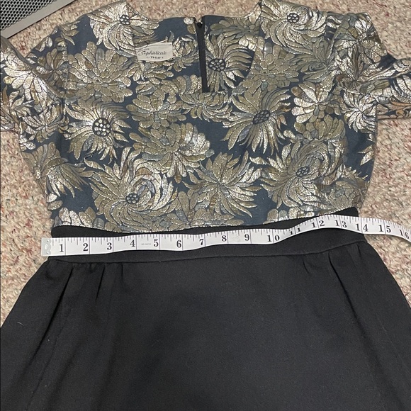 Vintage 60s metallic gold/silver floral top Black formal maxi Dress - Picture 4 of 8